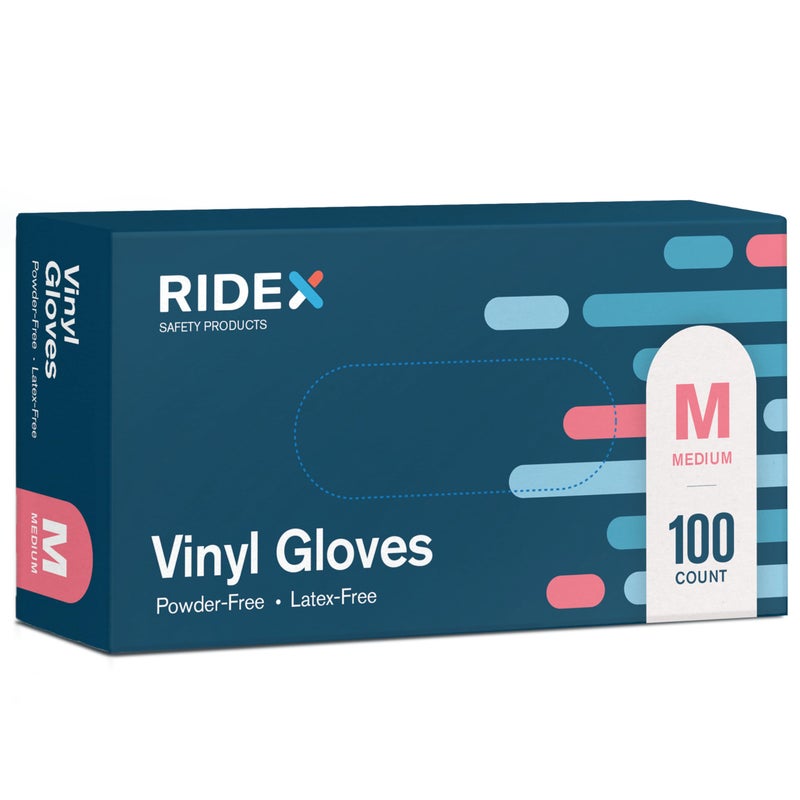 Ridex Disposable Gloves Latex-Free Clear Vinyl Gloves [100-Count] Powder-Free All-Purpose Gloves, Dispenser Box Gloves 100 Pieces - Size Medium Glove Medical - Image 1